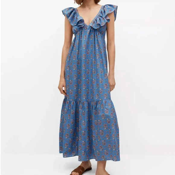 green emerald velvet dress Mango Mellow Ruffle maxi dress – Neon The Labels main image 0